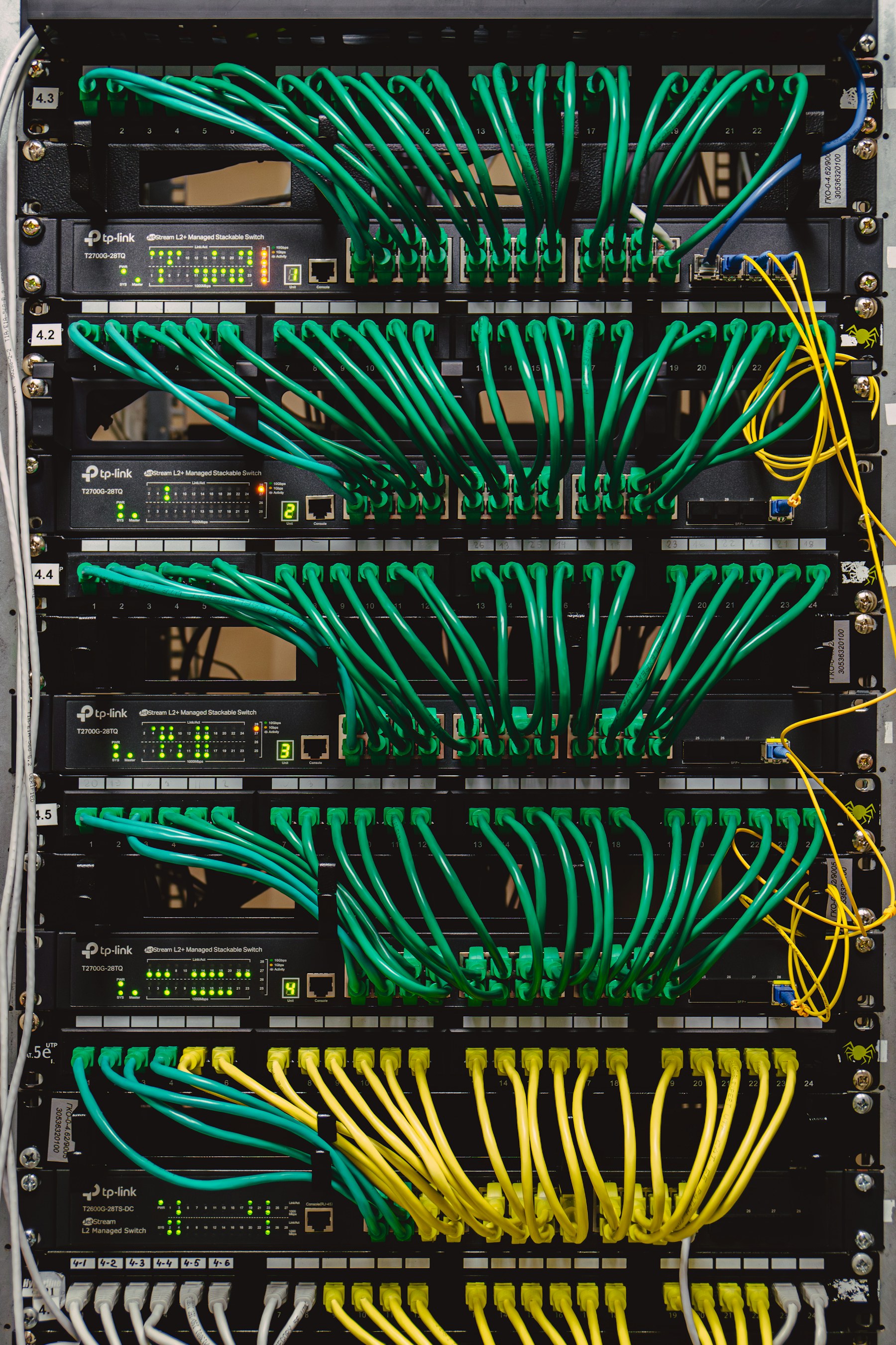 Organized network rack and cabling